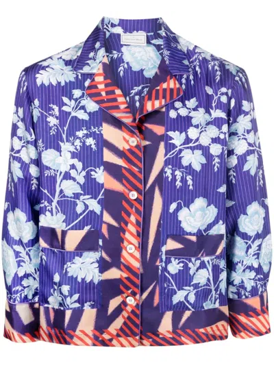 Pierre-louis Mascia Floral-print Silk Shirt In Blau