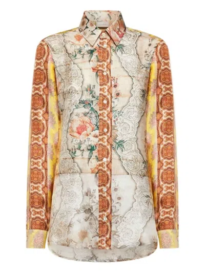 Pierre-louis Mascia Floral-print Silk Shirt In Neutral