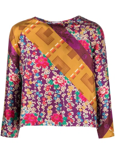 Pierre-louis Mascia Floral-print Silk Top In Purple