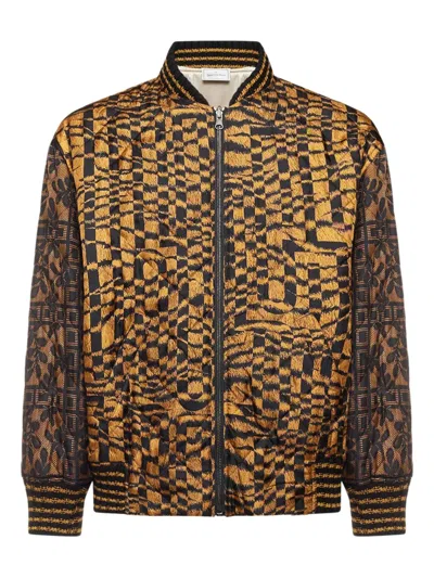 Pierre-louis Mascia Geometric-pattern Bomber Jacket In Brown