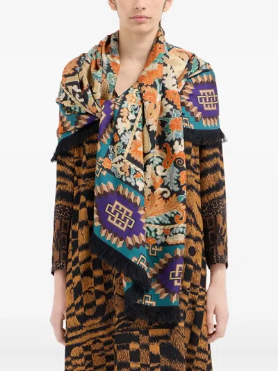 Pierre-louis Mascia Geometric-pattern Fringed-edges Scarf In Blue