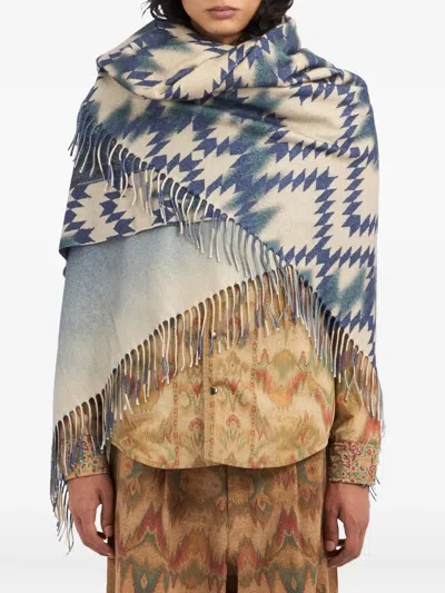 Pierre-louis Mascia Geometric-pattern Fringed Scarf In Blue