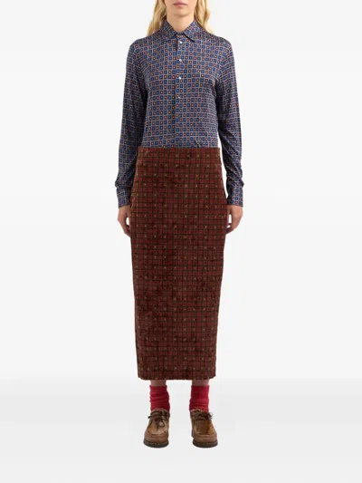 Pierre-louis Mascia Geometric-pattern Midi Skirt In Blue