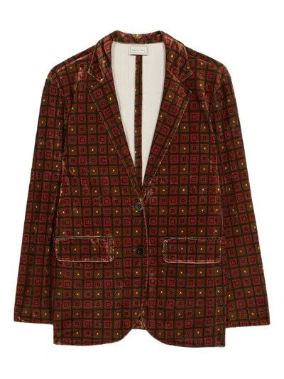 Pierre-louis Mascia Geometric-pattern Velvet Blazer In Brown