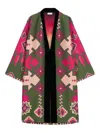 Pierre-louis Mascia Geometric-pattern Velvet-trimmed Coat In Green