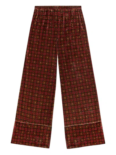 Pierre-louis Mascia Geometric-pattern Velvet Trousers In Brown