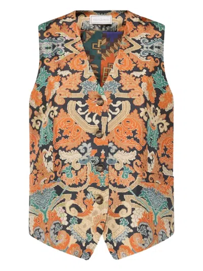 Pierre-louis Mascia Geometric-pattern Waistcoat In Orange
