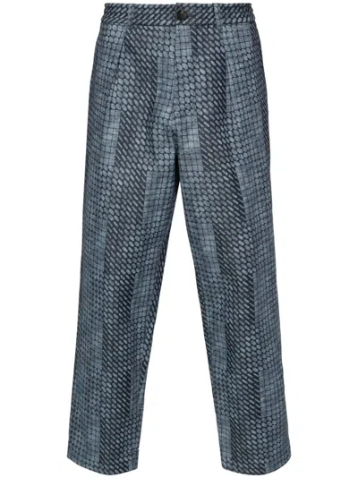 Pierre-louis Mascia Geometric-print Cotton Trousers In Blue