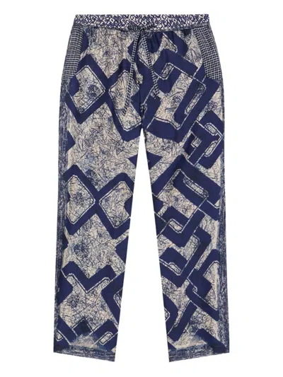 Pierre-louis Mascia Geometric-print Drawstring Trousers In Blue