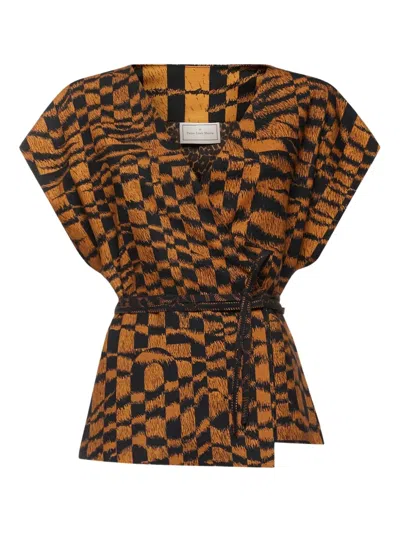 Pierre-louis Mascia Geometric-print Wrap Top In Brown