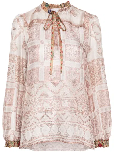 Pierre-louis Mascia Pierre Louis Mascia Printed Silk Shirt In Beige