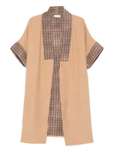 Pierre-louis Mascia Houndstooth-panel Coat In Brown