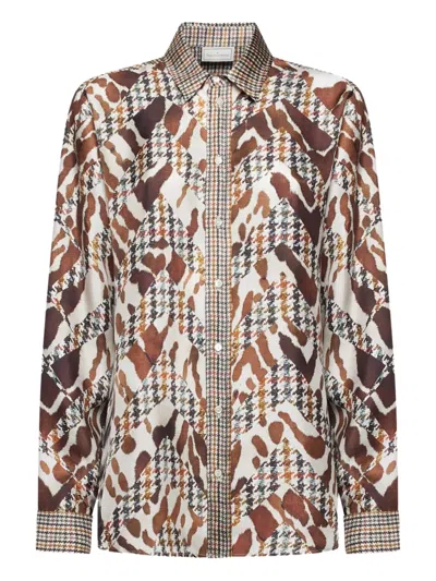 Pierre-louis Mascia Houndstooth-print Silk Shirt In Multi