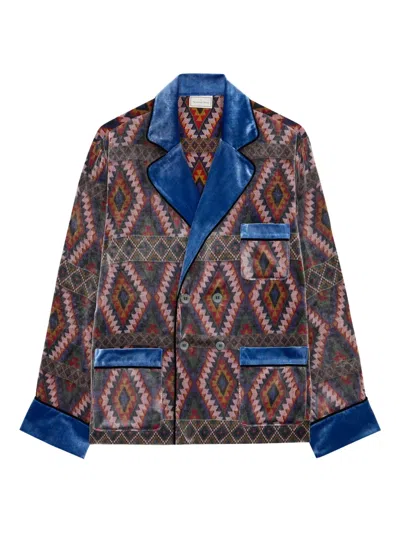 Pierre-louis Mascia Kanpur Geometric-pattern Velvet Blazer In Blue