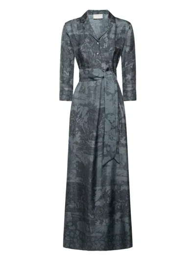 Pierre-louis Mascia Landscape-print Belted Maxi Dress In Gray