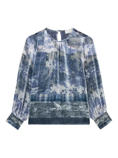 Pierre-louis Mascia Landscape-print Blouse In Blue