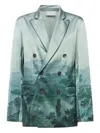 Pierre-louis Mascia Landscape-print Double-breasted Blazer In Blue