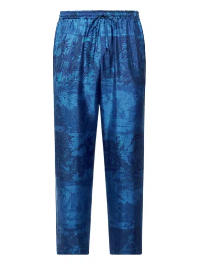 Pierre-louis Mascia Landscape-print Drawstring Trousers In Blue