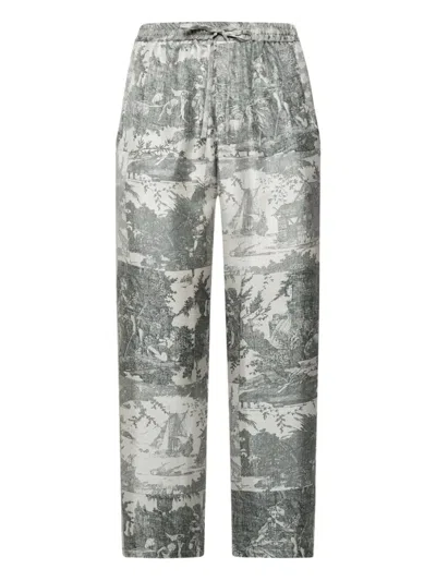 Pierre-louis Mascia Landscape-print Drawstring Trousers In Gray