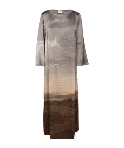 Pierre-louis Mascia Landscape-print Silk Dress In Brown