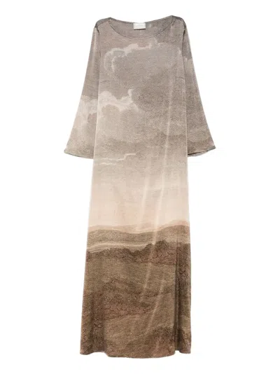 Pierre-louis Mascia Landscape-print Silk Dress In Gray