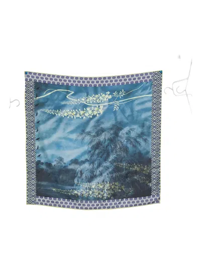 Pierre-louis Mascia Landscape-print Silk Scarf In Blue