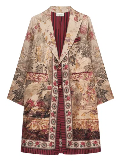 Pierre-louis Mascia Landscape-print Single-breasted Coat In Gold