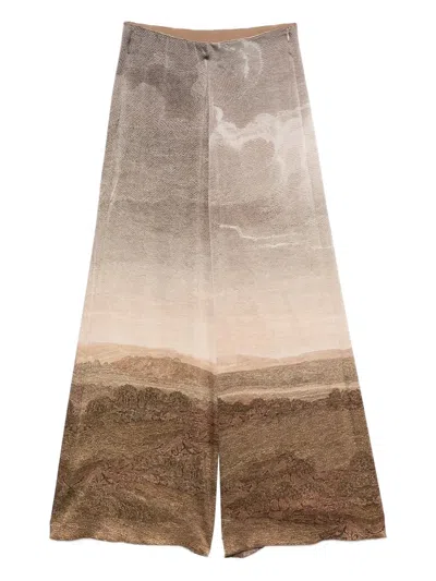 Pierre-louis Mascia Landscape-print Wide-leg Trousers In Gray