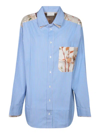 Pierre-louis Mascia Light Blue Striped And Floral Shirt