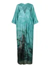 Pierre-louis Mascia Pierre Louis Mascia Printed Silk Long Dress In Blue
