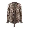 Pierre-louis Mascia Long Sleeve Houndstooth Patterned Shirt In Silk In Brown