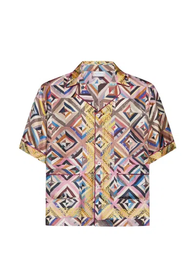 Pierre-louis Mascia Mosaic-pattern Short-sleeve Shirt In Brown
