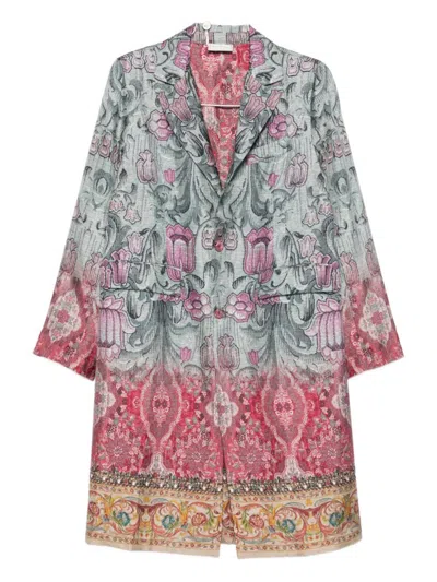 PIERRE-LOUIS MASCIA MULTICOLOR PRINTED SINGLE-BREASTED COAT