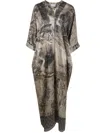 Pierre-louis Mascia Printed V-neck Midi Dress In Gray
