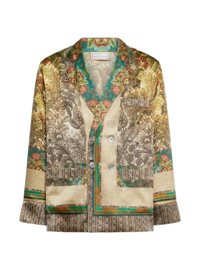 Pierre-louis Mascia Mutka Floral-print Double-breasted Silk Jacket In Multi