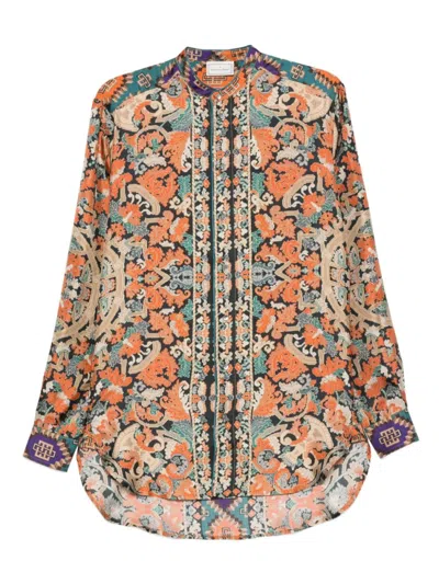 PIERRE-LOUIS MASCIA ORANGE PRINTED SILK SHIRT
