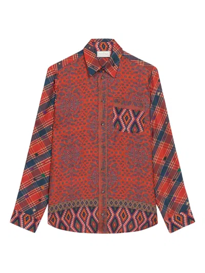 Pierre-louis Mascia Paisley-plaid Shirt In Orange