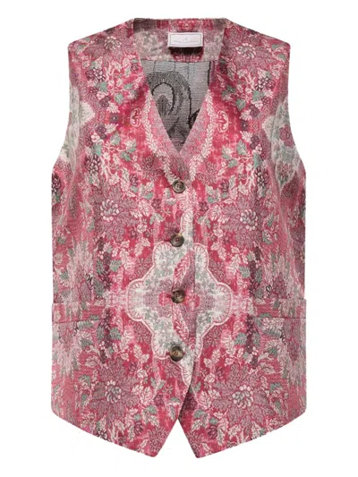Pierre-louis Mascia Paisley-print Buttoned Vest In Burgundy