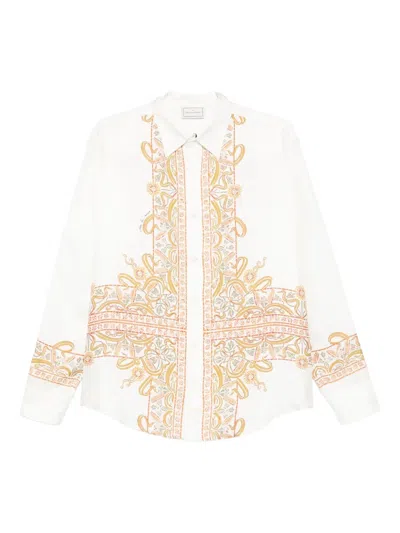 Pierre-louis Mascia Pierre Louis Mascia Embroidered Silk Shirt In White