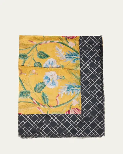 Pierre-louis Mascia Pallino Mixed Patterned Silk Scarf In Mustard Yellow Black Multi