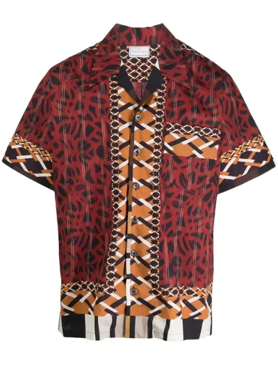 Pierre-louis Mascia Panelled-design Short-sleeve Shirt In Rot
