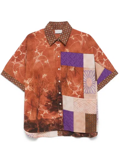 Pierre-louis Mascia Patchwork-print Shirt In Orange