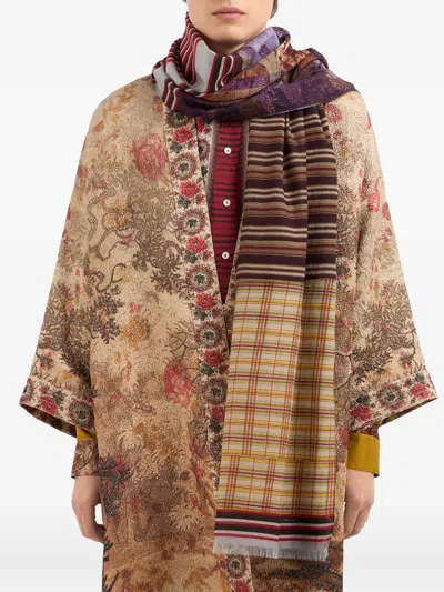 Pierre-louis Mascia Patchwork Striped Scarf In Brown