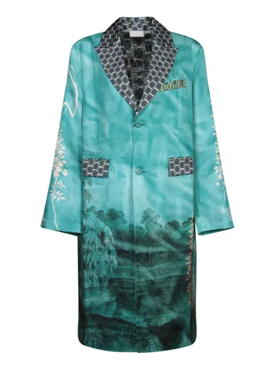 Pierre-louis Mascia Patterned Blue Outerwear With Shawl Collar