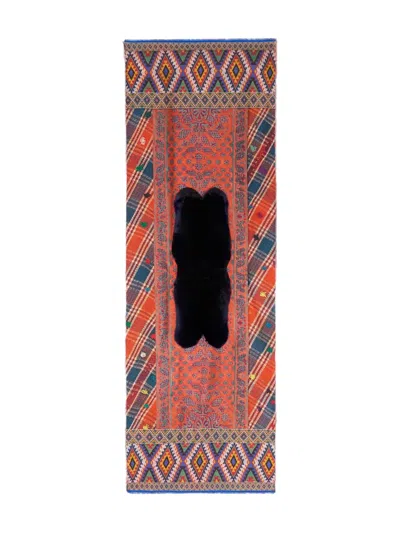 Pierre-louis Mascia Patterned Fur-trimmed Scarf In Orange