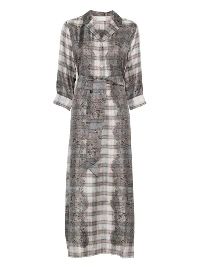 Pierre-louis Mascia Plaid-check Embroidered Dress In Gray