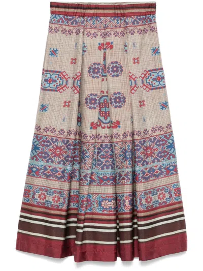 Pierre-louis Mascia Pleated Midi Skirt In Brown