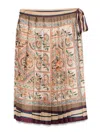 Pierre-louis Mascia Pleated Skirt With Floral And Geometric Patterns In Brown