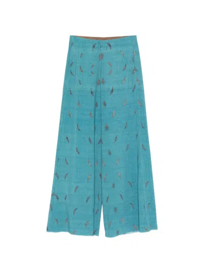 Pierre-louis Mascia Printed Silk Trousers In Blue