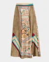 Pierre-louis Mascia Printed A-line Silk Midi Skirt In Gold Multi